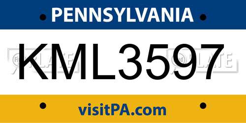 KML3597 Pennsylvania License Plate