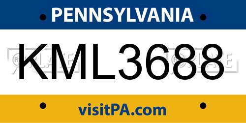 KML3688 Pennsylvania License Plate