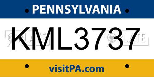 KML3737 Pennsylvania License Plate