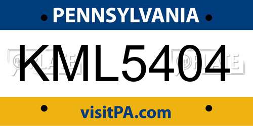 KML5404 Pennsylvania License Plate