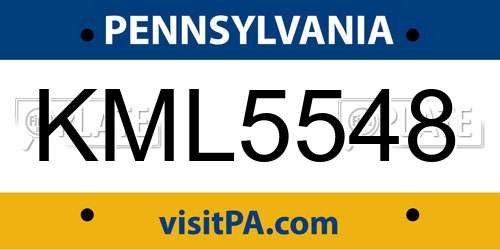 KML5548 Pennsylvania License Plate