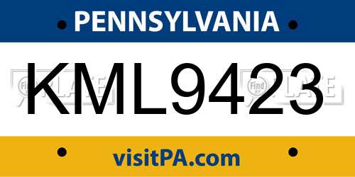 KML9423 Pennsylvania License Plate