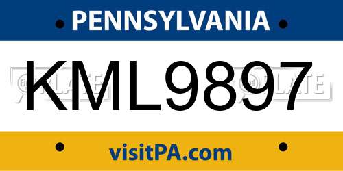 KML9897 Pennsylvania License Plate