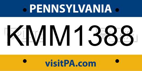 KMM1388 Pennsylvania License Plate
