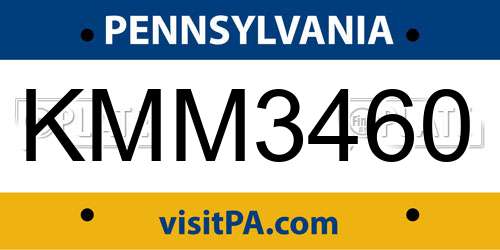 KMM3460 Pennsylvania License Plate