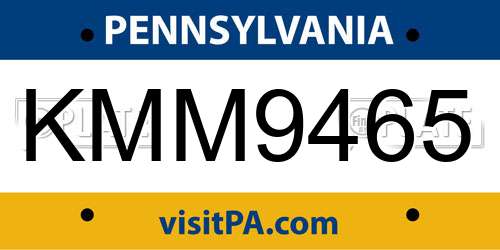 KMM9465 Pennsylvania License Plate