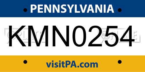 KMN0254 Pennsylvania License Plate