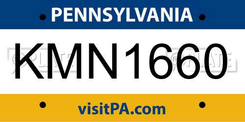 KMN1660 Pennsylvania License Plate