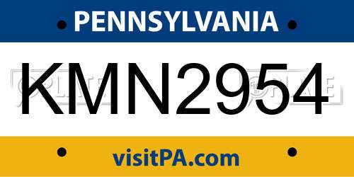 KMN2954 Pennsylvania License Plate