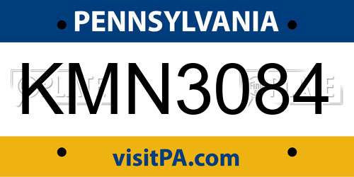 KMN3084 Pennsylvania License Plate