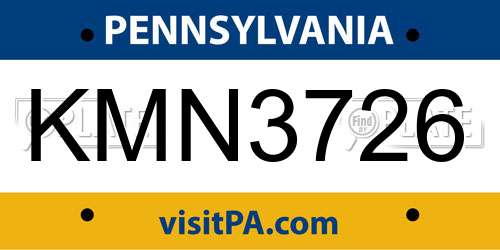 KMN3726 Pennsylvania License Plate