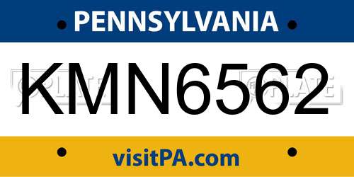KMN6562 Pennsylvania License Plate