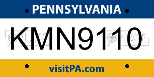 KMN9110 Pennsylvania License Plate