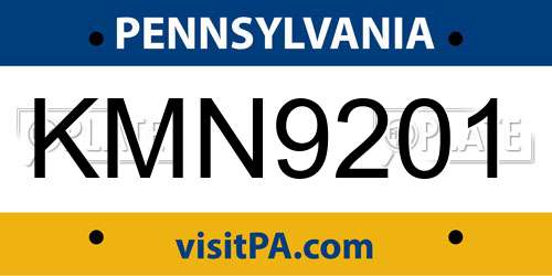 KMN9201 Pennsylvania License Plate