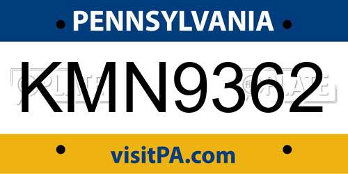 KMN9362 Pennsylvania License Plate
