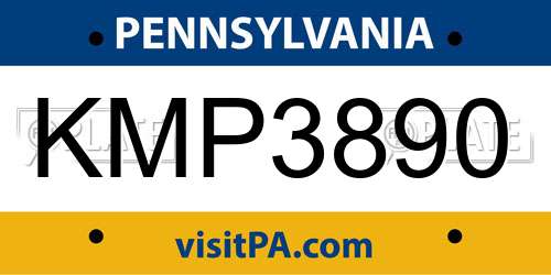 KMP3890 Pennsylvania License Plate