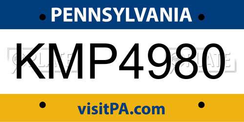 KMP4980 Pennsylvania License Plate