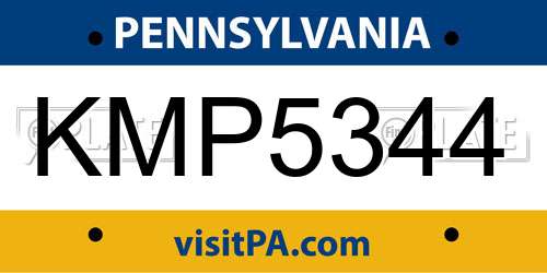 KMP5344 Pennsylvania License Plate