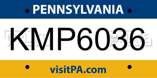 KMP6036 Pennsylvania License Plate