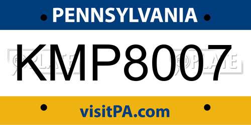 KMP8007 Pennsylvania License Plate
