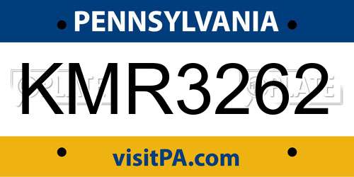 KMR3262 Pennsylvania License Plate