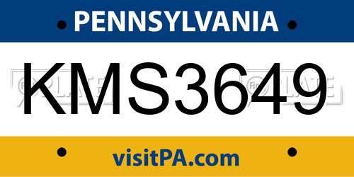 KMS3649 Pennsylvania License Plate