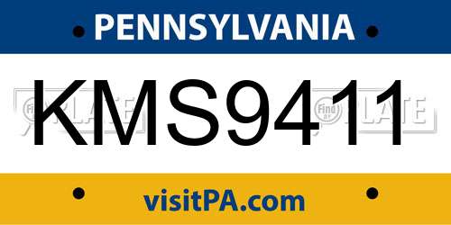 KMS9411 Pennsylvania License Plate