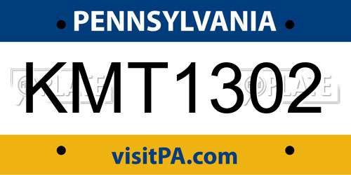 KMT1302 Pennsylvania License Plate