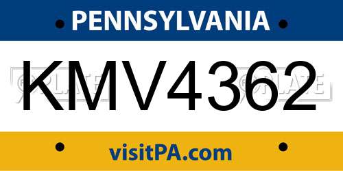 KMV4362 Pennsylvania License Plate