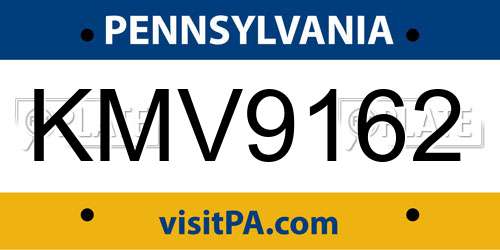 KMV9162 Pennsylvania License Plate