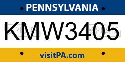 KMW3405 Pennsylvania License Plate