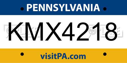 KMX4218 Pennsylvania License Plate