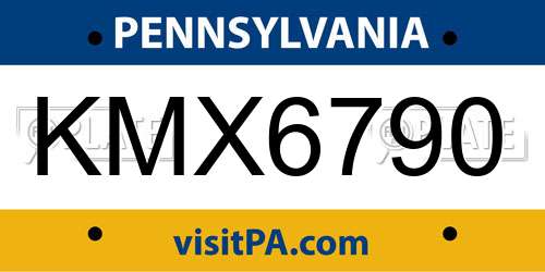 KMX6790 Pennsylvania License Plate