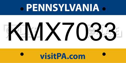 KMX7033 Pennsylvania License Plate