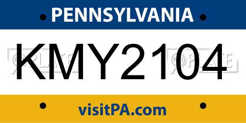 KMY2104 Pennsylvania License Plate