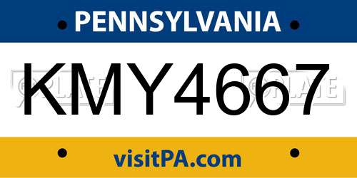 KMY4667 Pennsylvania License Plate