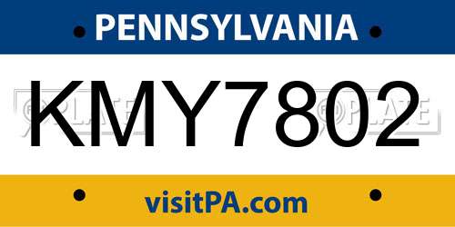 KMY7802 Pennsylvania License Plate