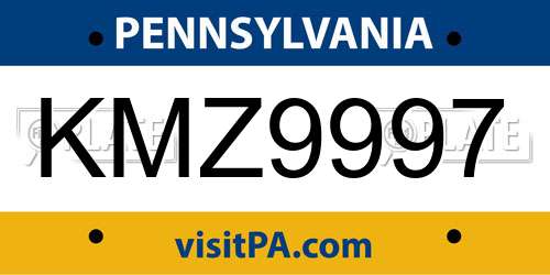 KMZ9997 Pennsylvania License Plate