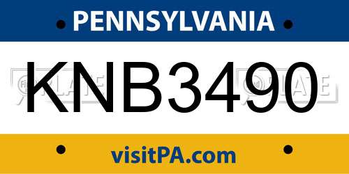 KNB3490 Pennsylvania License Plate