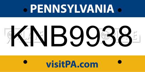 KNB9938 Pennsylvania License Plate
