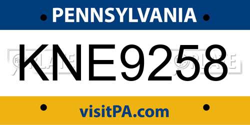 KNE9258 Pennsylvania License Plate