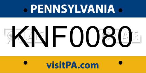 KNF0080 Pennsylvania License Plate