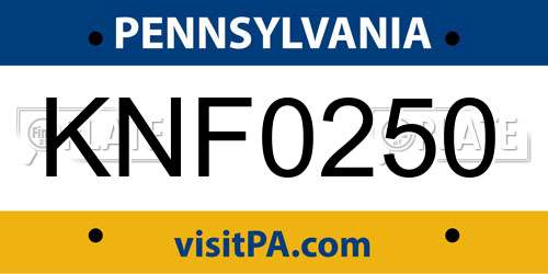 KNF0250 Pennsylvania License Plate