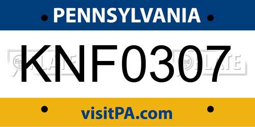 KNF0307 Pennsylvania License Plate