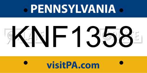 KNF1358 Pennsylvania License Plate