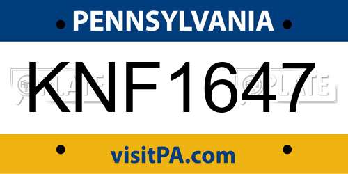 KNF1647 Pennsylvania License Plate