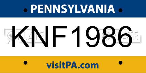 KNF1986 Pennsylvania License Plate