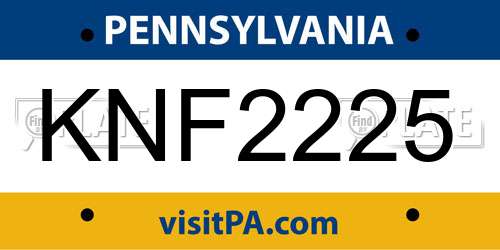 KNF2225 Pennsylvania License Plate