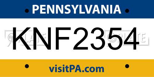 KNF2354 Pennsylvania License Plate