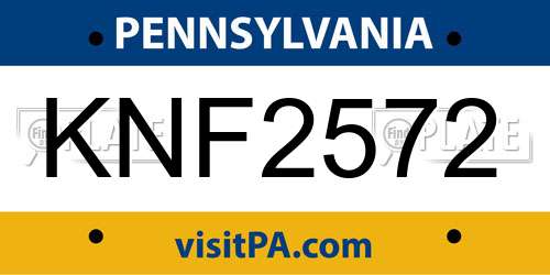 KNF2572 Pennsylvania License Plate